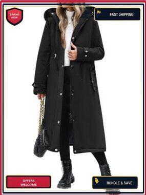 Women's Long Puffer Parka Coat Hooded Fleece Lined Winter Jacket
